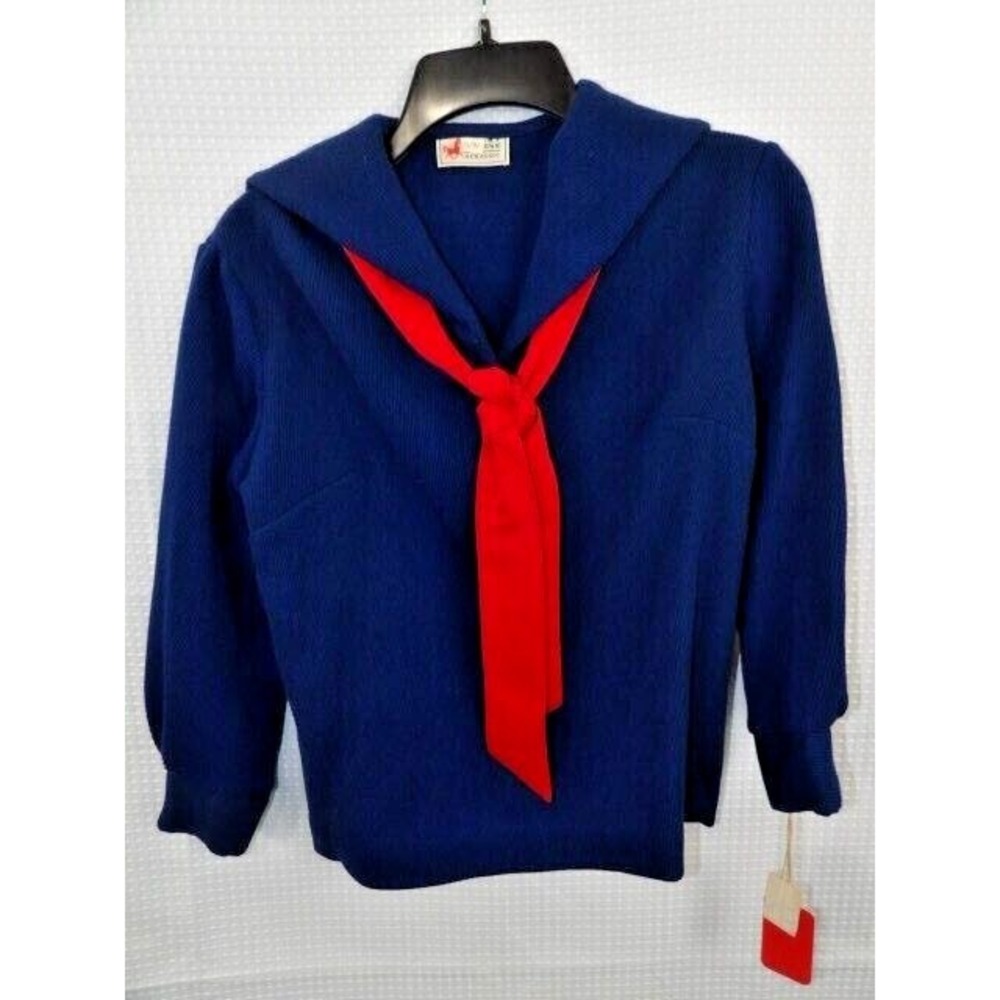 Vintage Crazy Horse Sweater NWT Size 9/10 Union Made Blue w/Red Tie Union Made